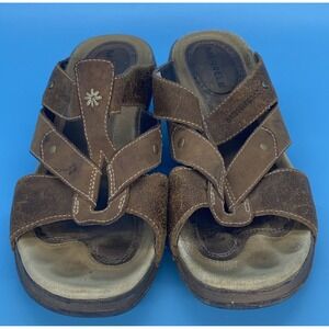 Merrell Luxe Slide Mink Sandals Womens Size 7 Brown Leather Wedge Comfort Shoes